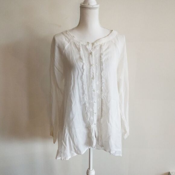 FREE PEOPLE white button down blouse top S/P - Picture 3 of 4